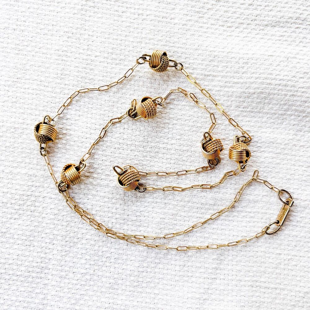 Vintage Hobé Nautical Knot Necklace 1960s Gold Tone Paperclip Chain Signed